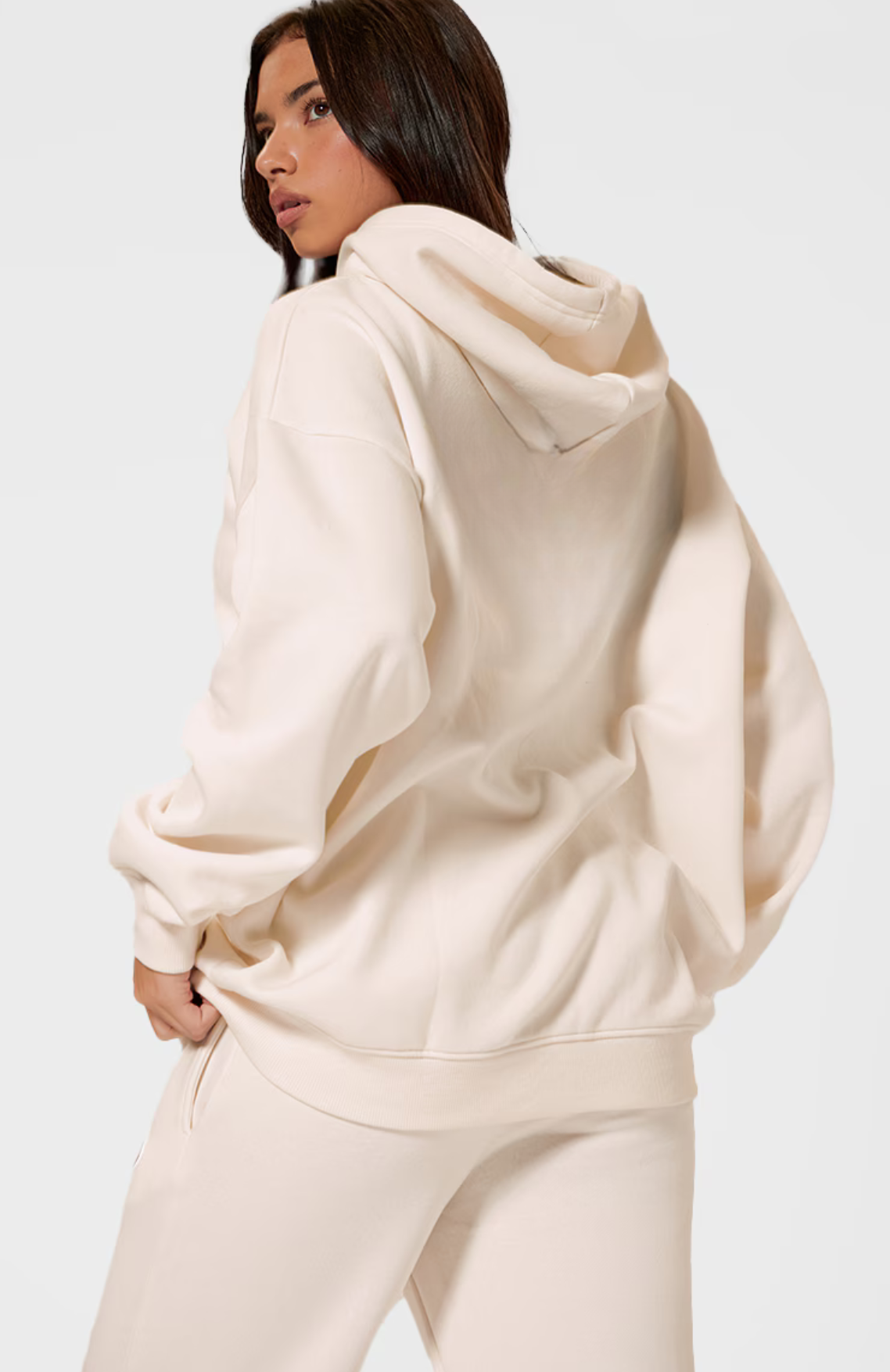 Oversized Zip Through Hoodie Set - Cream