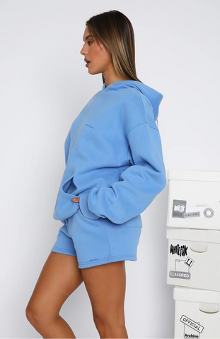 Oversize Hoodie + Shorts Set - Blueberry