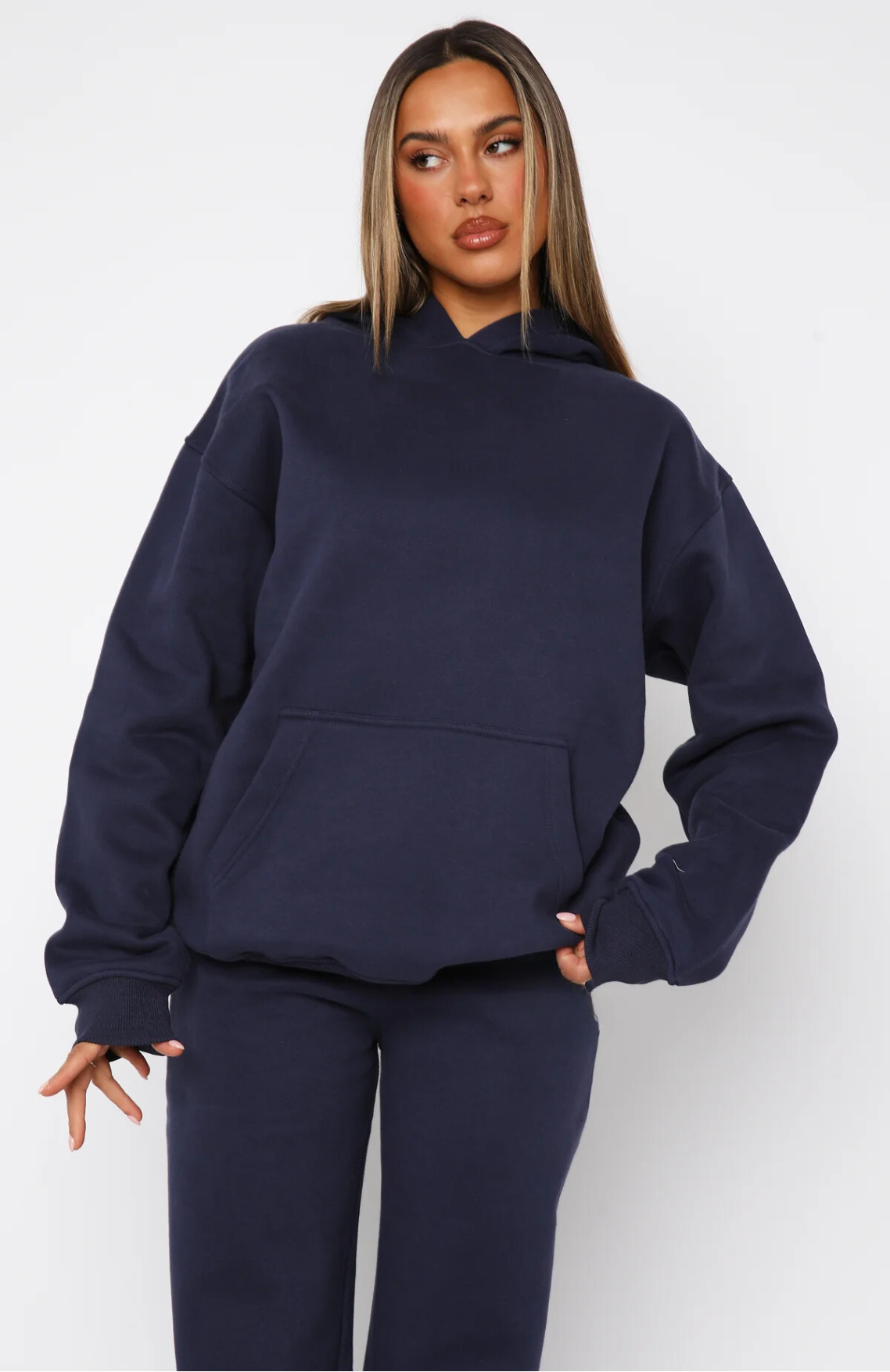 Oversize Hoodie + Wide Leg Sweatpants  - Navy