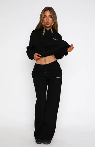 Oversize Hoodie + Wide Leg Sweatpants  - Black