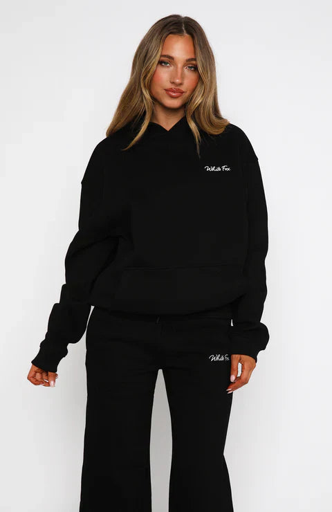 Oversize Hoodie + Wide Leg Sweatpants  - Black