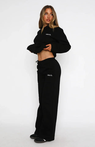 Oversize Hoodie + Wide Leg Sweatpants  - Black