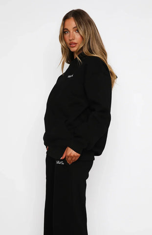 Oversize Hoodie + Wide Leg Sweatpants  - Black