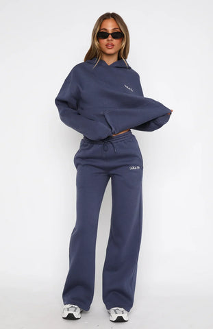 Oversize Hoodie + Wide Leg Sweatpants  - Navy