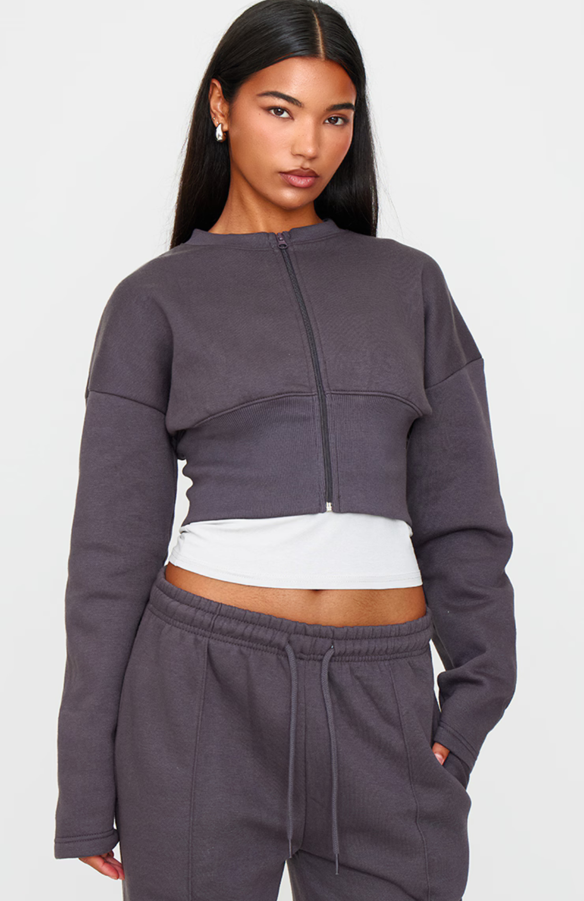 Charcoal Extreme Cinched Waist Sweatshirt Set