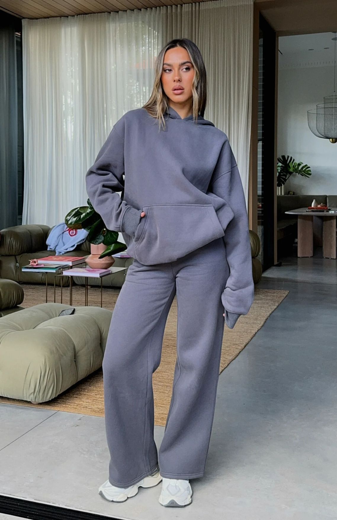 Oversize Hoodie + Wide Leg Sweatpants  - Volcanic