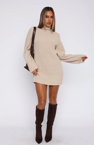 Amelia Long Sleeve Knit Dress Stone