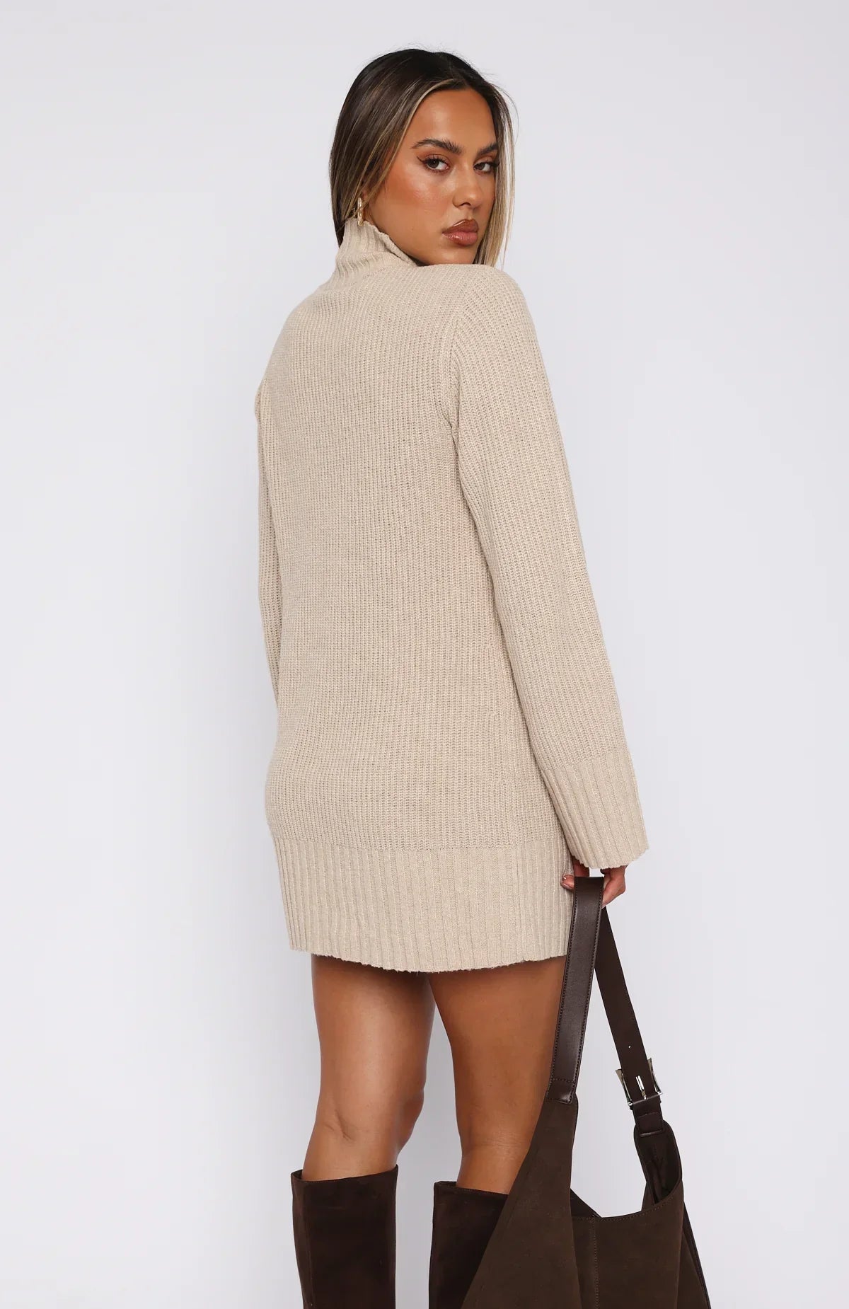 Amelia Long Sleeve Knit Dress Stone