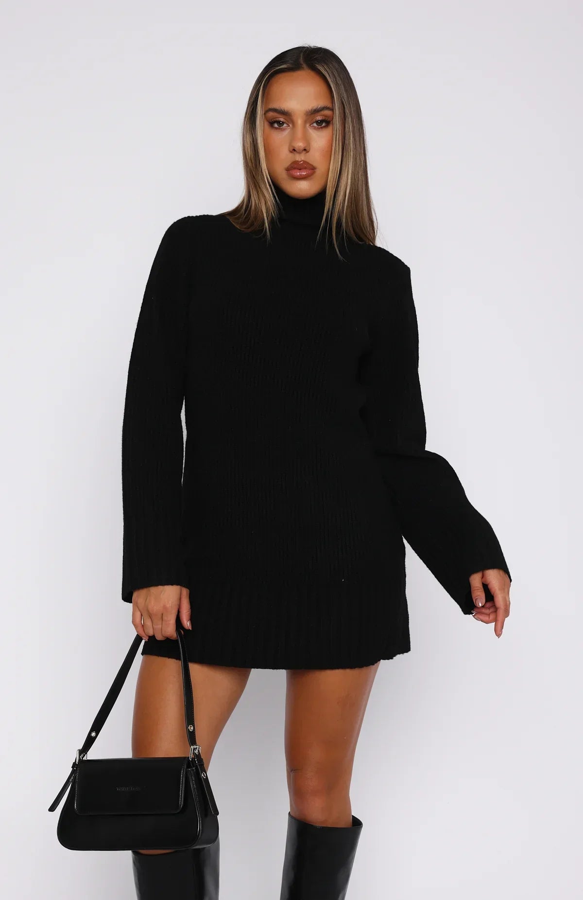 Amelia Long Sleeve Knit Dress Black