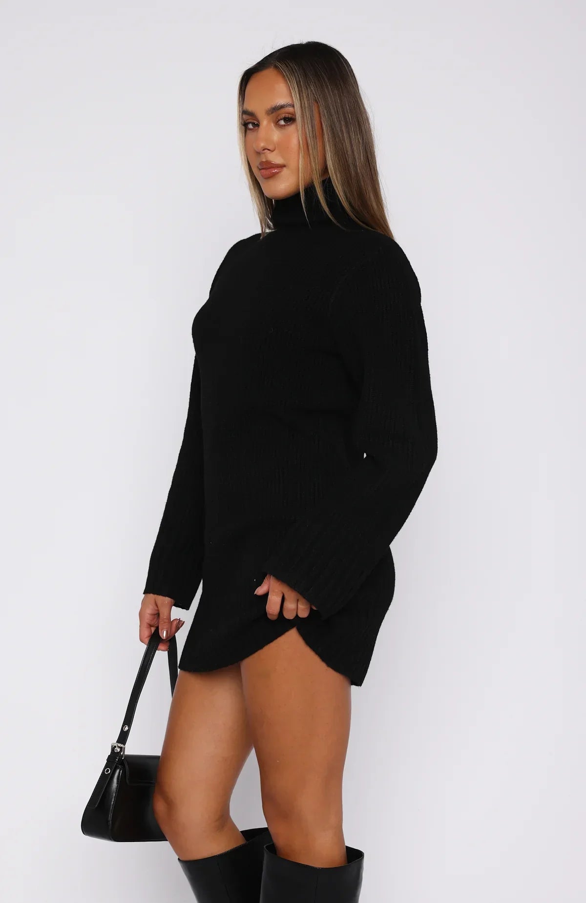 Amelia Long Sleeve Knit Dress Black