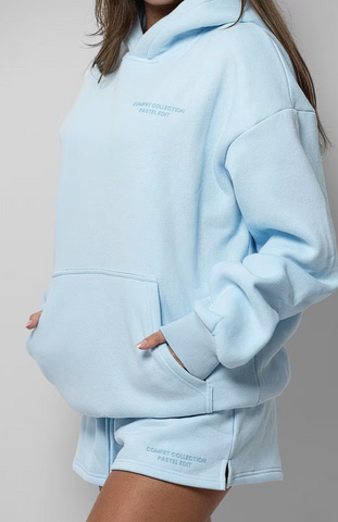 Oversize Hoodie + Shorts Set - Baby Blue