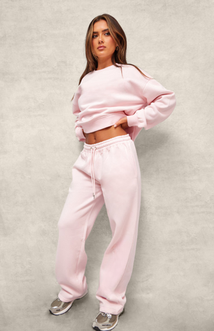 Oversized Embossed Sweatshirt Set - Baby Pink