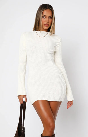 Scarlett Long Sleeve Knit Mini Dress Off White