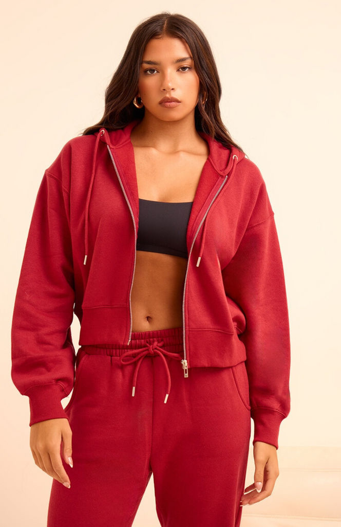 Premium Zip Up Hoodie Set - Cherry Red