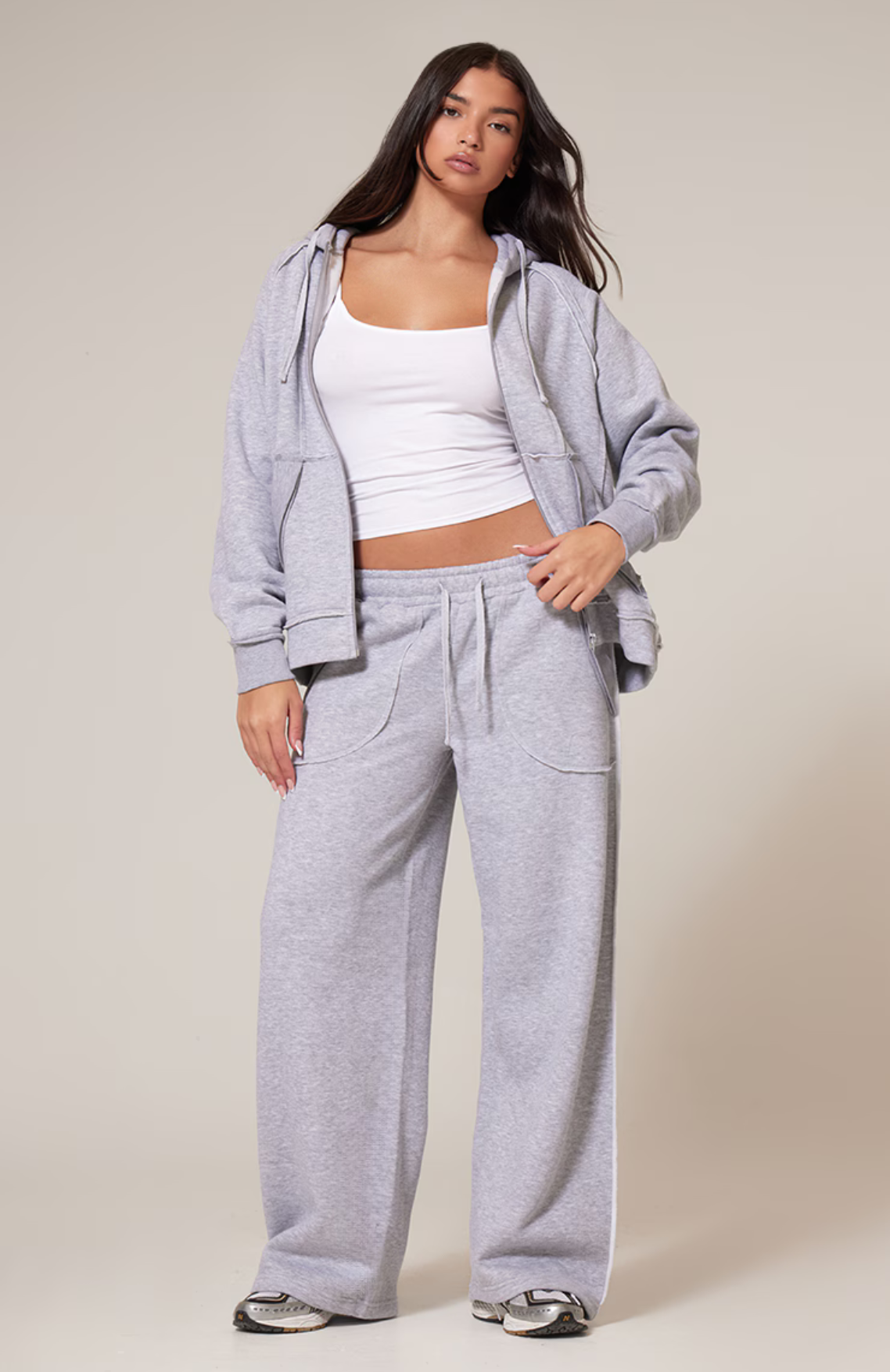 Premium Zip Up Hoodie Set - Grey Marl