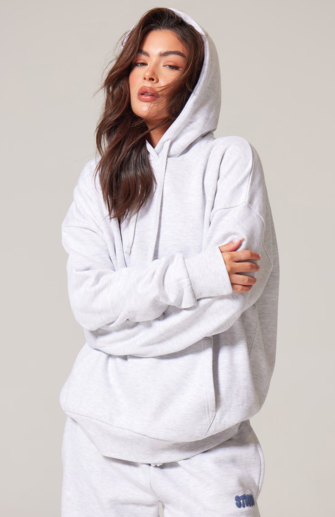 Premium Studio Print Oversized Hoodie Set - Charcoal Grey