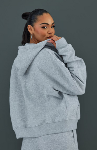 Ash Grey Oversized Hooded Zip Up Sweat Hoodie Set