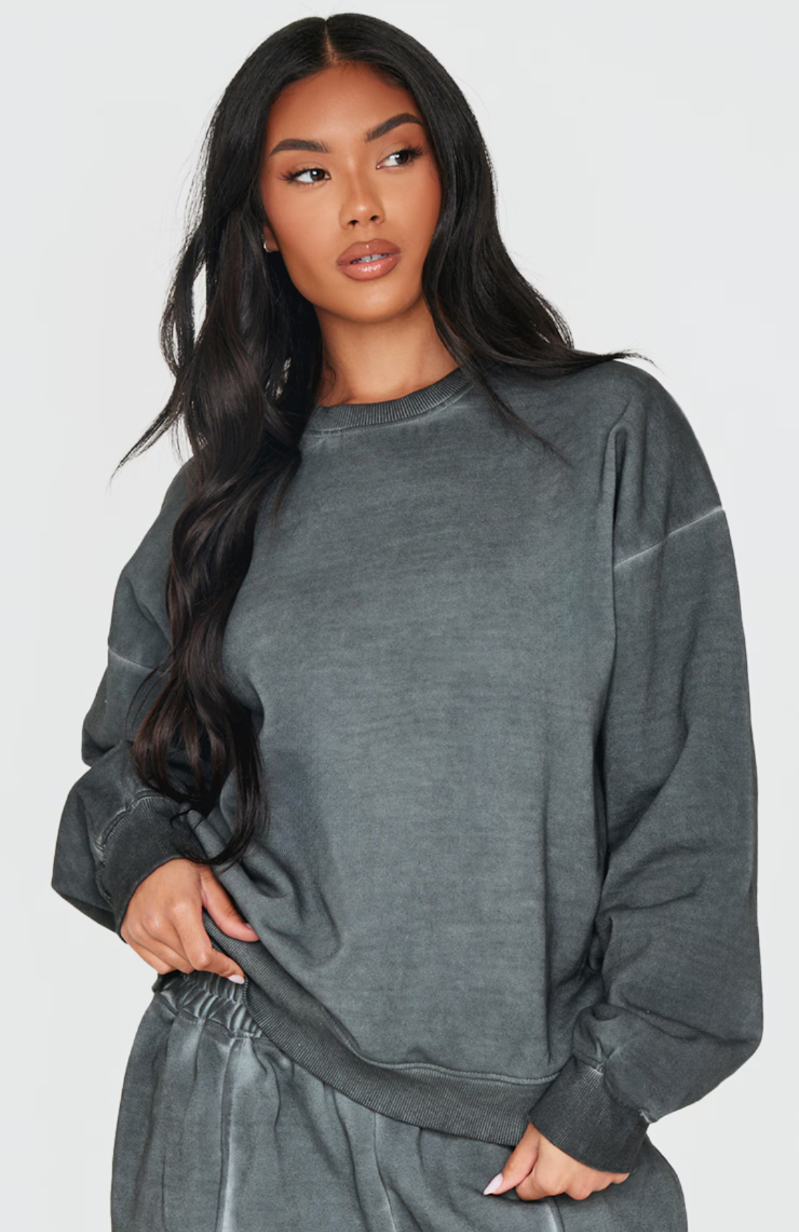 Premium Oversized Sweatshirt Set - Washed Charcoal