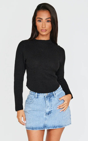 Black Cropped Knit Jumper