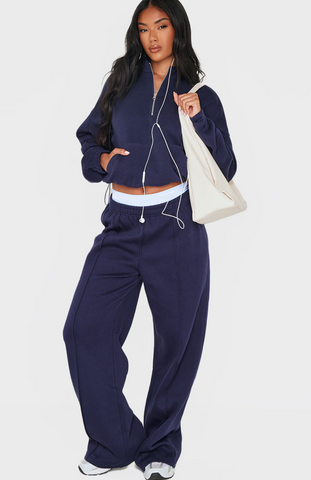 Blue Grey Rib Pocket Half Zip Sweatshirt Set