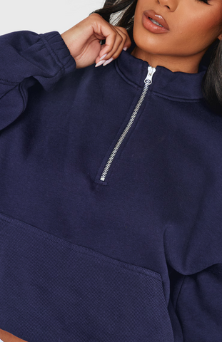 Blue Grey Rib Pocket Half Zip Sweatshirt Set