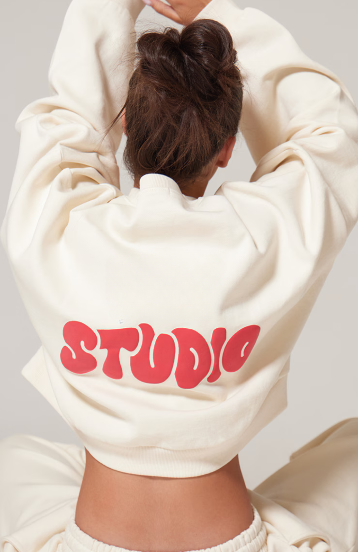 Premium Studio Print Boxy Sweatshirt Set - Sand