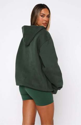 Oversize Hoodie + Shorts Set - Forest Green