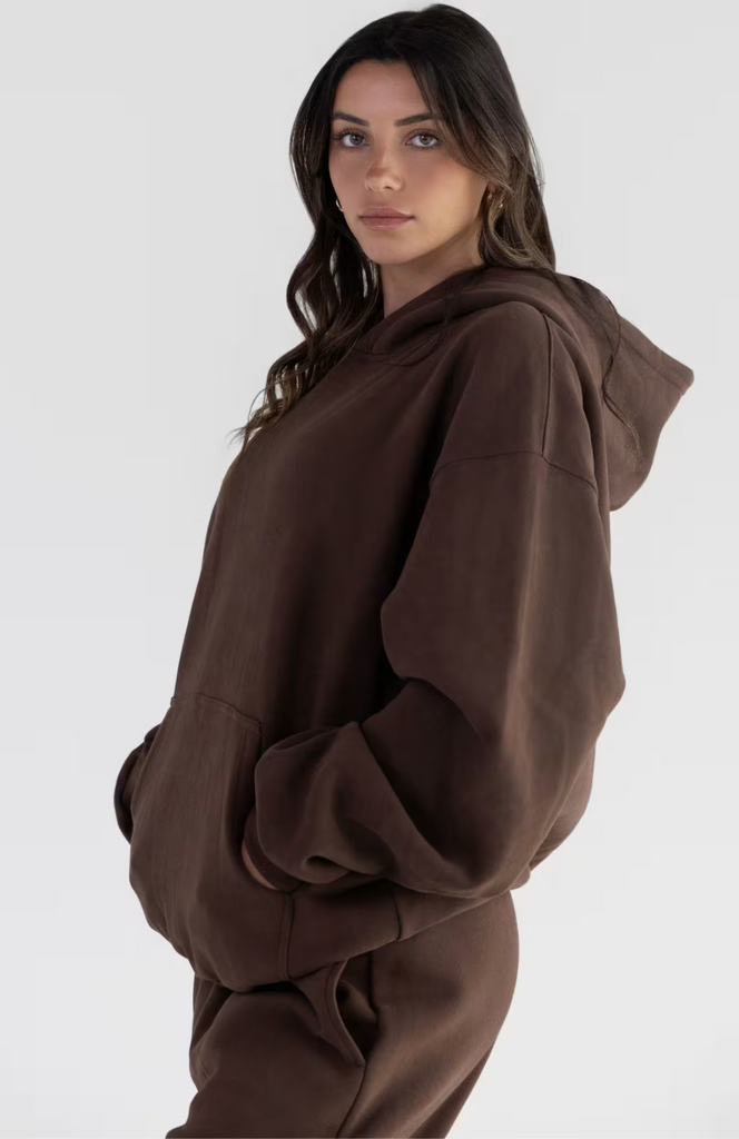 Minimalist Oversize Hoodie Set - Walnut