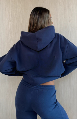 Oversize Hoodie + Wide Leg Sweatpants  - Navy