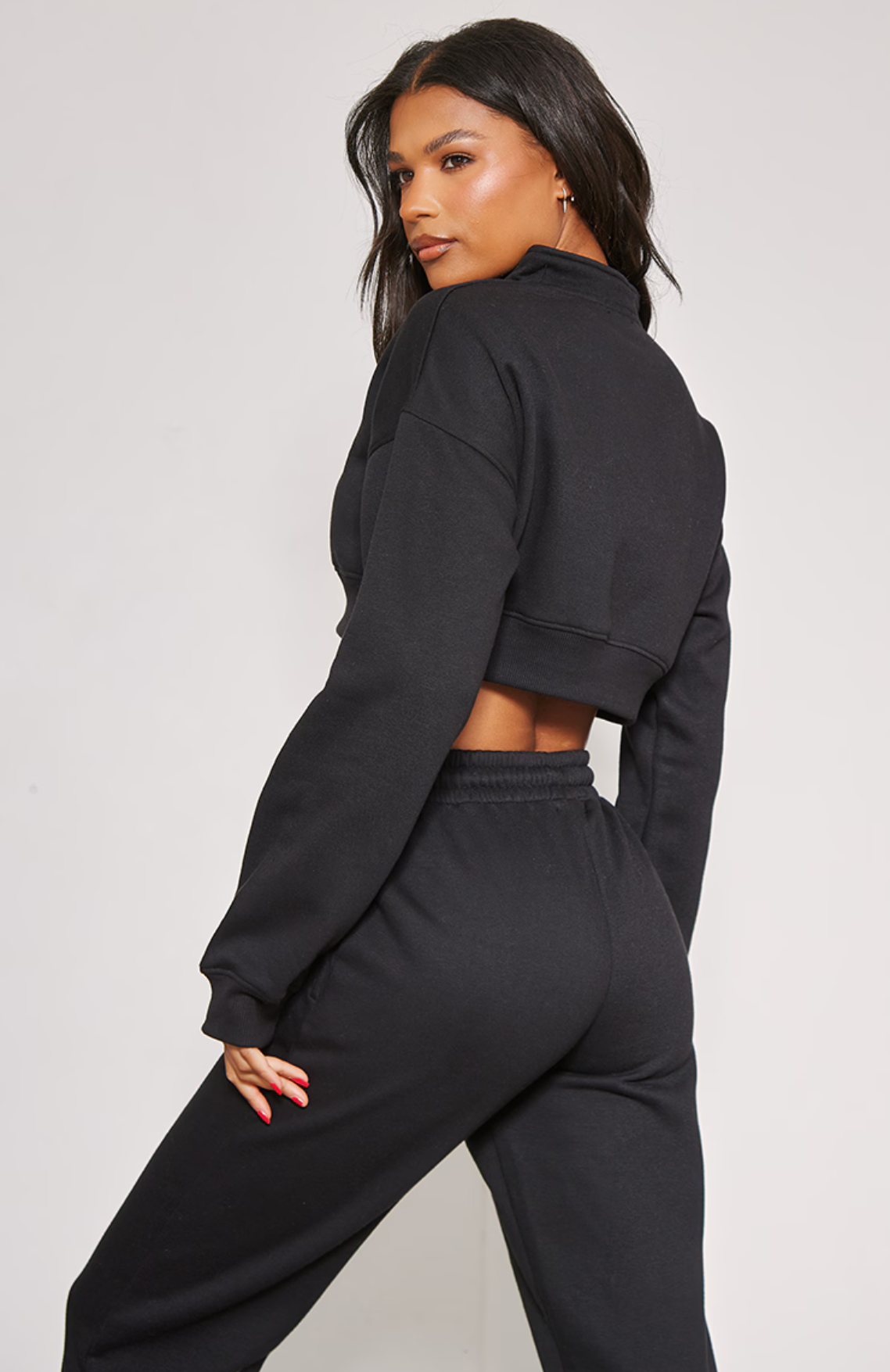 Half Zip Crop Sweater - Black