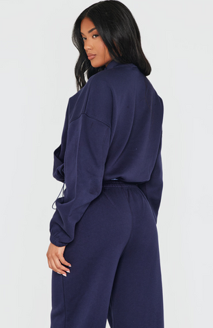 Blue Grey Rib Pocket Half Zip Sweatshirt Set