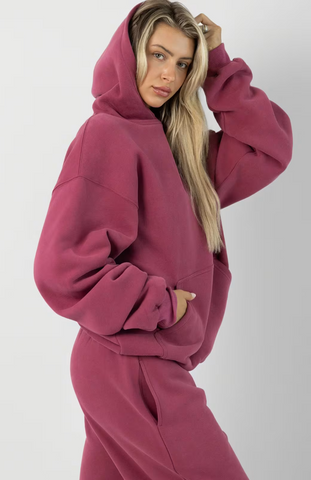 Minimalist Oversize Hoodie Set - Berry