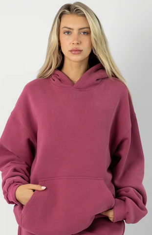 Minimalist Oversize Hoodie Set - Berry