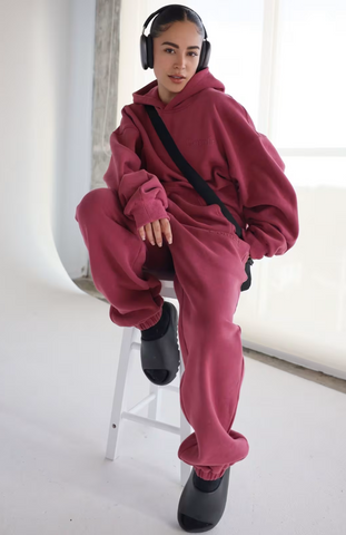 Minimalist Oversize Hoodie Set - Berry