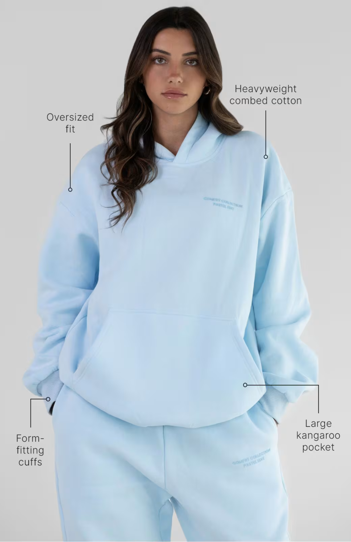 Pastel Oversize Hoodie Set - Baby Blue