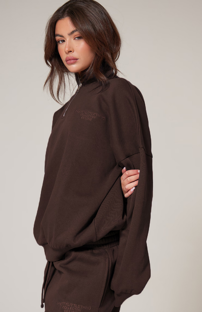 Premium Half Zip Sweatshirt Set - Chocolate