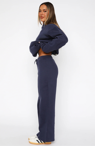 Oversize Hoodie + Wide Leg Sweatpants  - Navy