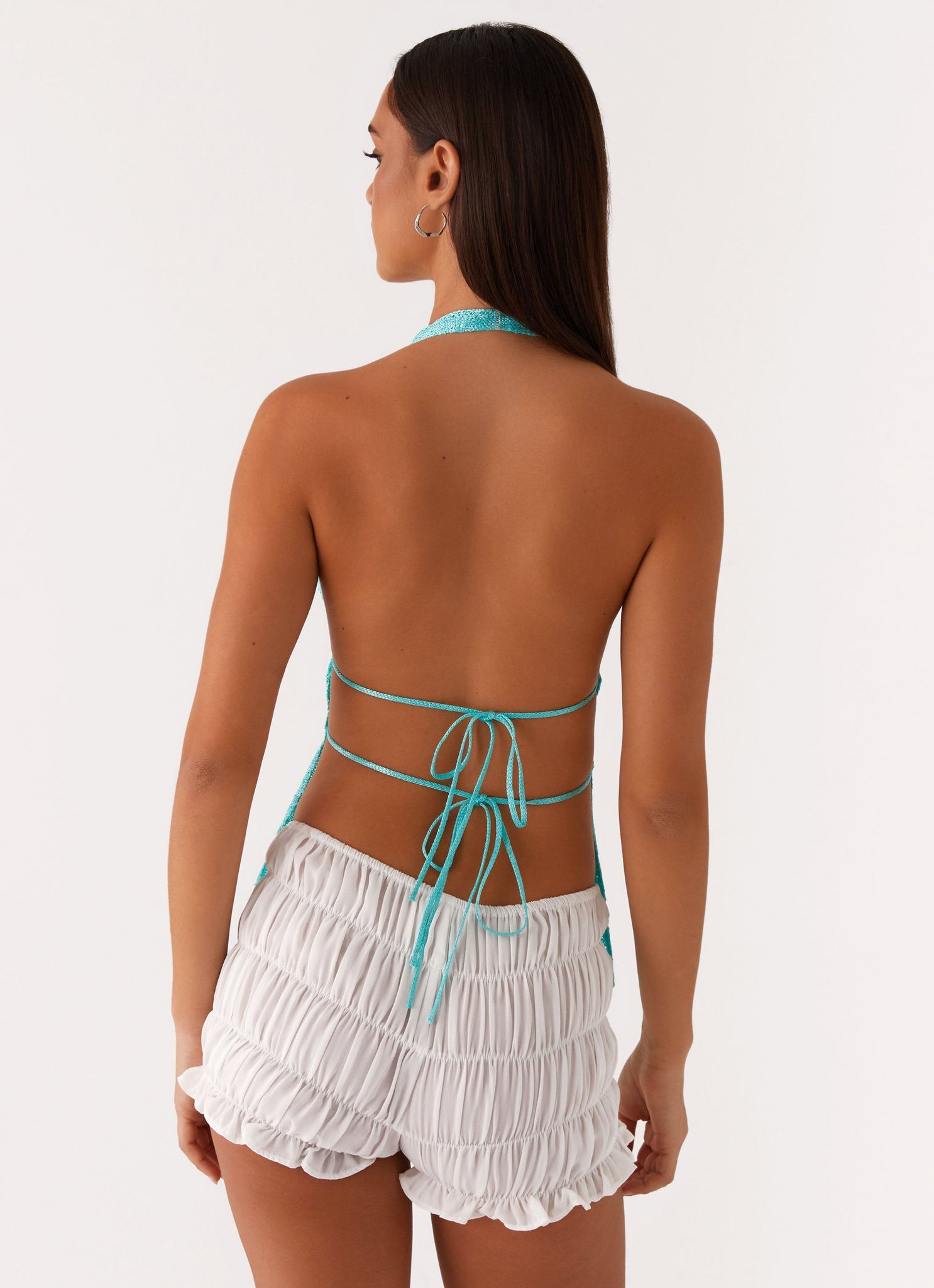 Harper Ruched Halterneck Top - Turquoise