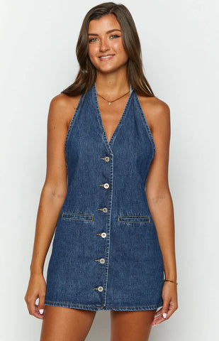 Jasmine - Denim Halter Neck Mini Dress