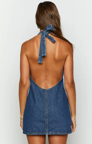 Jasmine - Denim Halter Neck Mini Dress