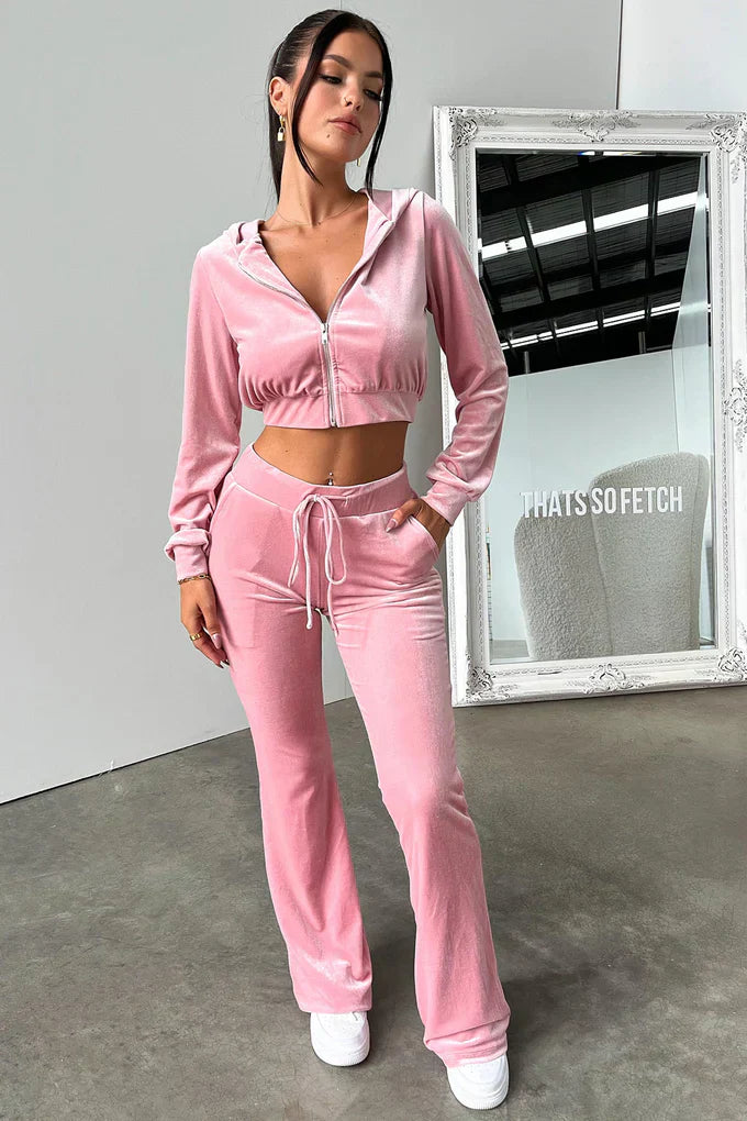 Beba Cropped Hoodie Set - Pink