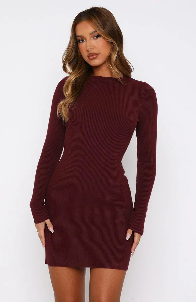 Charlotte Long Sleeve Mini Dress Dark Merlot