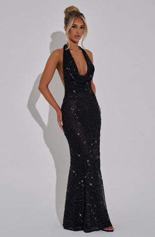 Destiny Maxi Dress - Black Lined