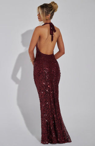 Destiny Maxi Dress -  Wine Lined