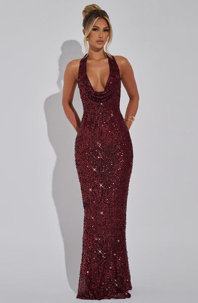 Destiny Maxi Dress -  Wine Lined