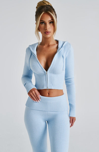 Aria Knit Hoodie Set - Baby Blue