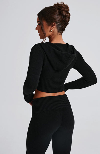 Aria Knit Hoodie Set - Black