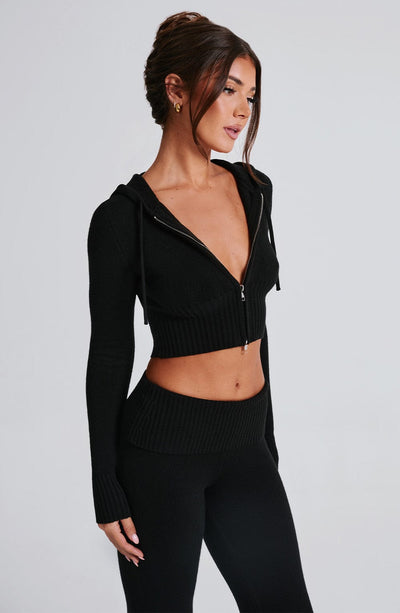 Aria Knit Hoodie Set - Black