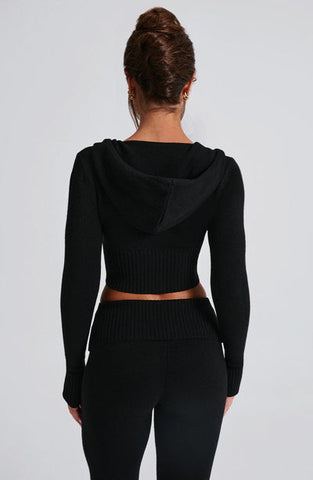 Aria Knit Hoodie Set - Black