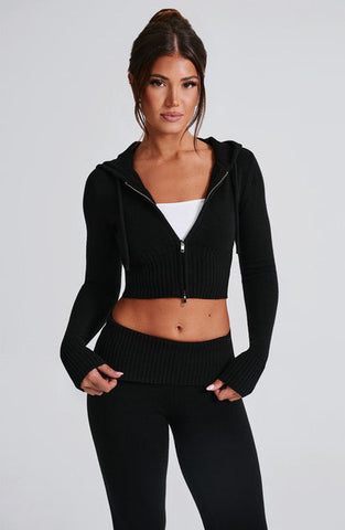 Aria Knit Hoodie Set - Black